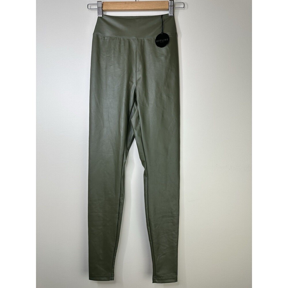 NWT Offline Aerie Real Luxe Faux Leather Leggings Women Small Green Athleisure